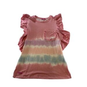 Simply Southern Girls Tie Dye Ruffle‎ Sleeve Dress Pink Purple Size L